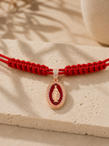 COLLANA LACCIO CON MADONINNA SMALTATA ROSSA E LACCIO ROSSO IN ORO 9KT E DIAMANTINI