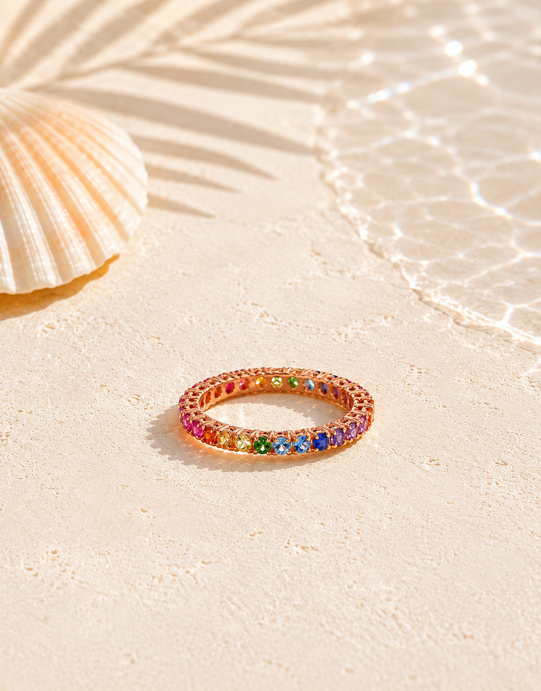 ANELLO VERETTA IN ORO ROSA CON DIAMANTI RAINBOW