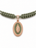COLLANA LACCIO CON MADONINNA SMALTATA VERDE E LACCIO VERDE IN ORO 9KT CON DIAMANTI
