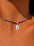 COLLANA LACCIO CON MADONINNA SMALTATA BIANCA E LACCIO MALVA IN ORO 9KT