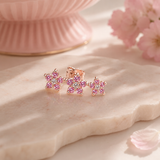 MONO ORECCHINO PICCOLO  IN ORO ROSA CON DIAMANTI E ZAFFIRI ROSA