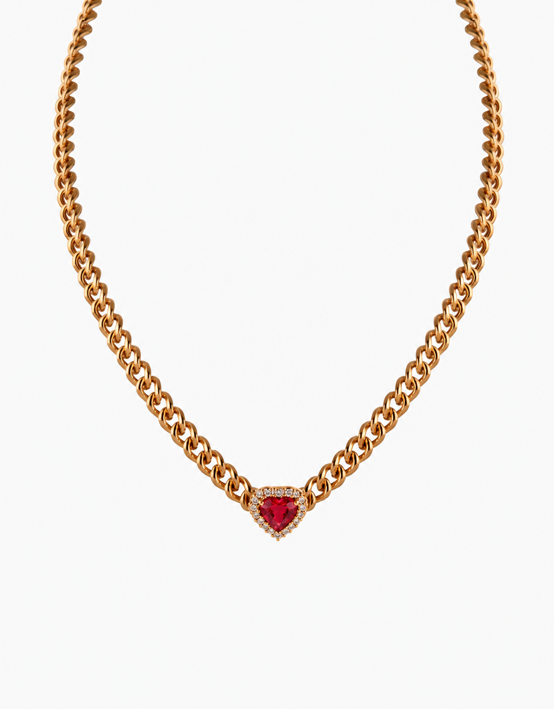 COLLANA GROUMETTA IN ORO ROSA CON DIAMANTI E CUORE DI RUBINO