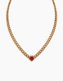 COLLANA GROUMETTA IN ORO ROSA CON DIAMANTI E CUORE DI RUBINO