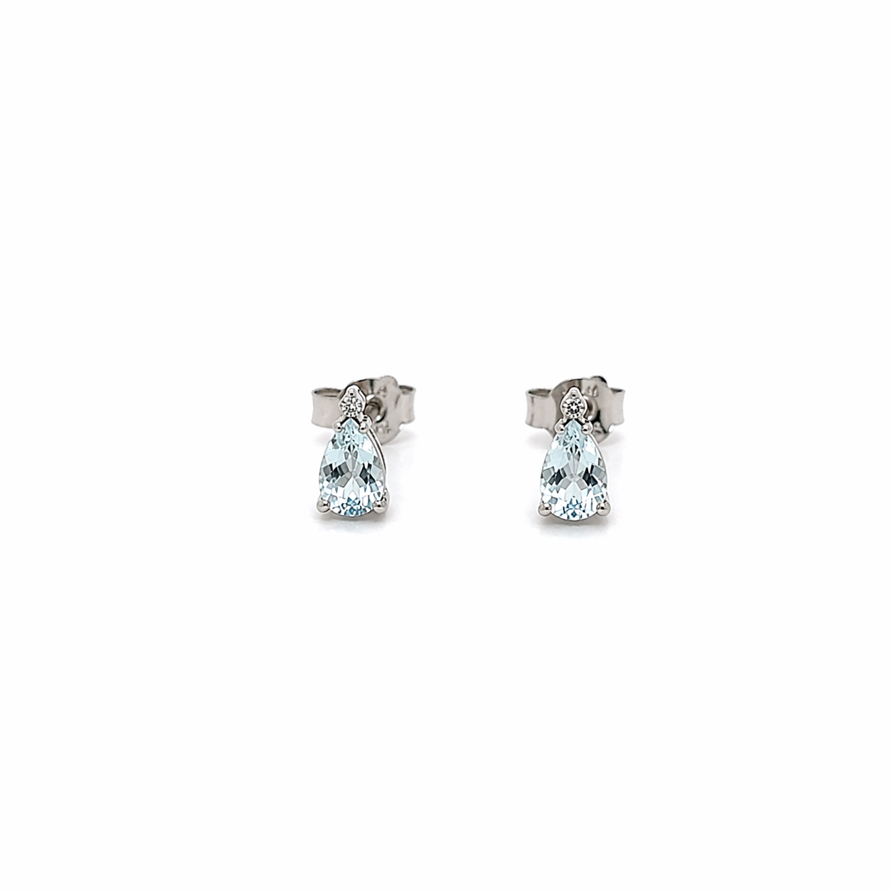 ORECCHINI IN ORO 9KT, ORO BIANCO CON DIAMANTINI E ACQUAMARINA A GOCCIA