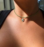 COLLANA CON CINTURINO VERDE E MADONNINA SMALTATA BIANCA IN ORO GIALLO 9KT