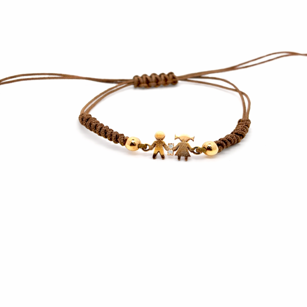 BRACCIALE IN ORO ROSA, 9KT CON BIMBA E BIMBO E DUE DIAMANTINI