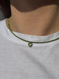 COLLANA CON CINTRUINO IN ORO GIALLO CON CUORE CENTRALE DI COLORE E DIAMANTI