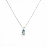 CIONDOLO IN ORO 9KT, ORO BIANCO CON DIAMANTINO E ACQUAMARINA A GOCCIA