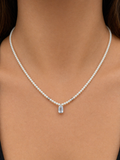 COLLANA PERLE IN ORO 9KT, CON DIAMANTINO E ACQUAMARINA QUADRATA CENTRALE
