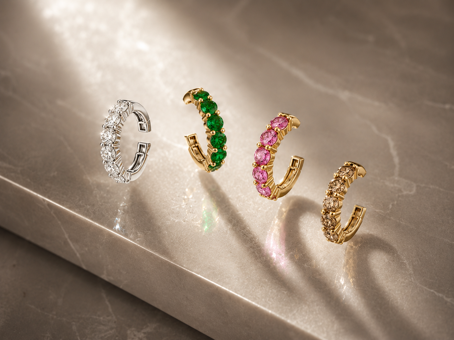 EAR CUFF IN ORO ROSA CON ZAFFIRI ROSA