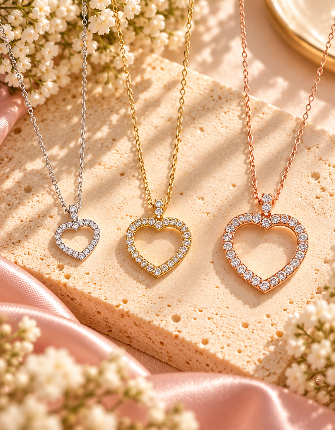 CIONDOLO IN ORO ROSA CON CUORE PICCOLO APERTO DI DIAMANTI