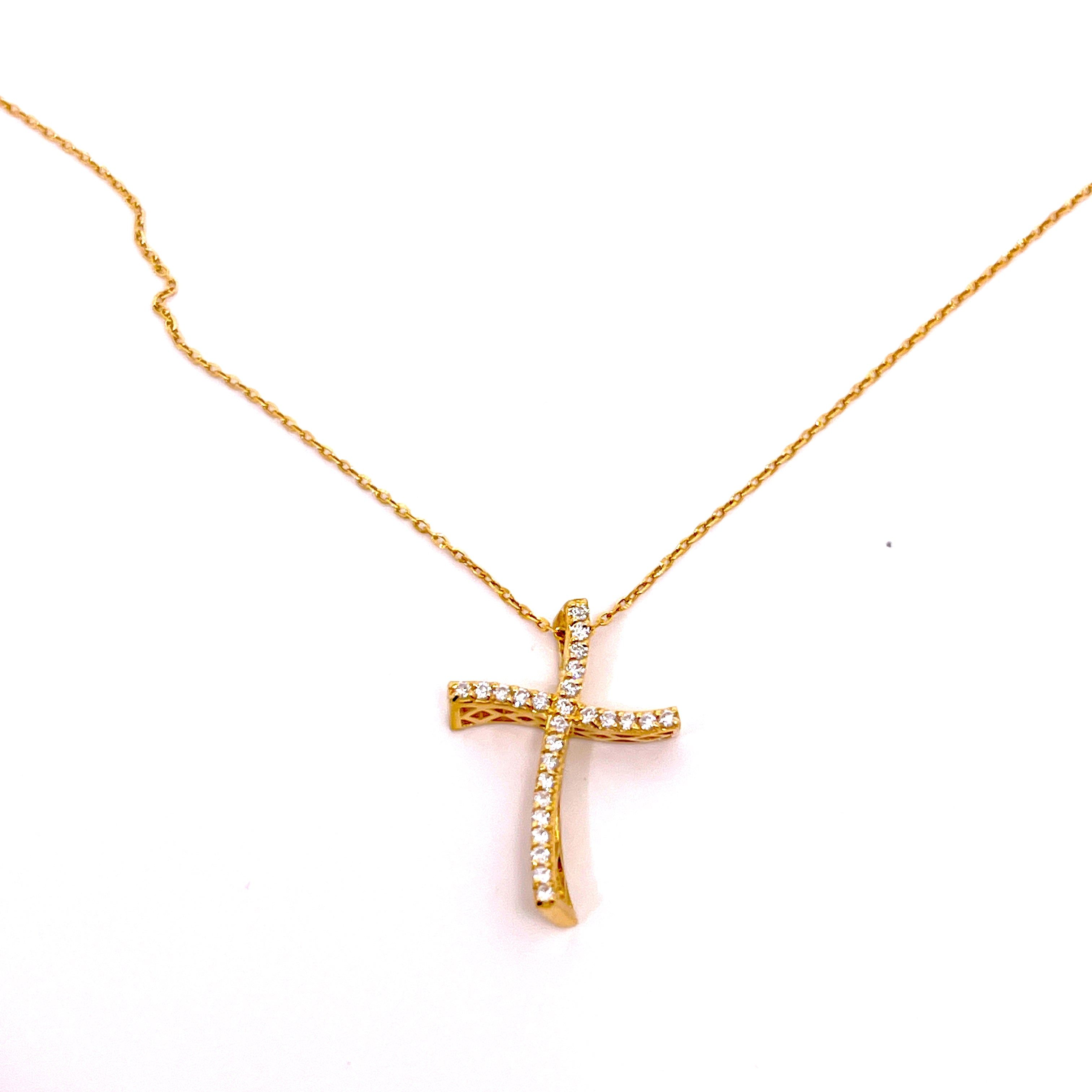 CROCE IN ORO GIALLO CON DIAMANTI E CATENA