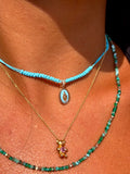 COLLANA LACCIO CON MADONNINA SMALTATA AZZURA ORO 9KT CON DIAMANTINI
