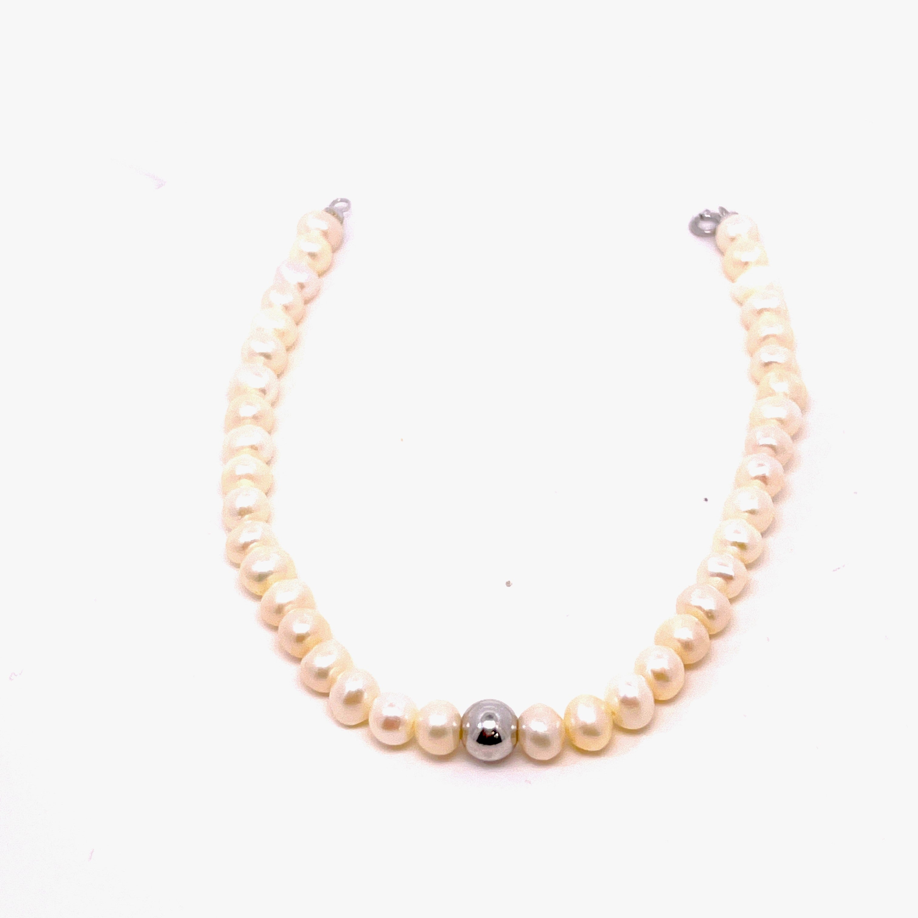 BRACCIALE PERLA CON PALLINA CENTRALE IN ORO BIANCO E CHIUSURA