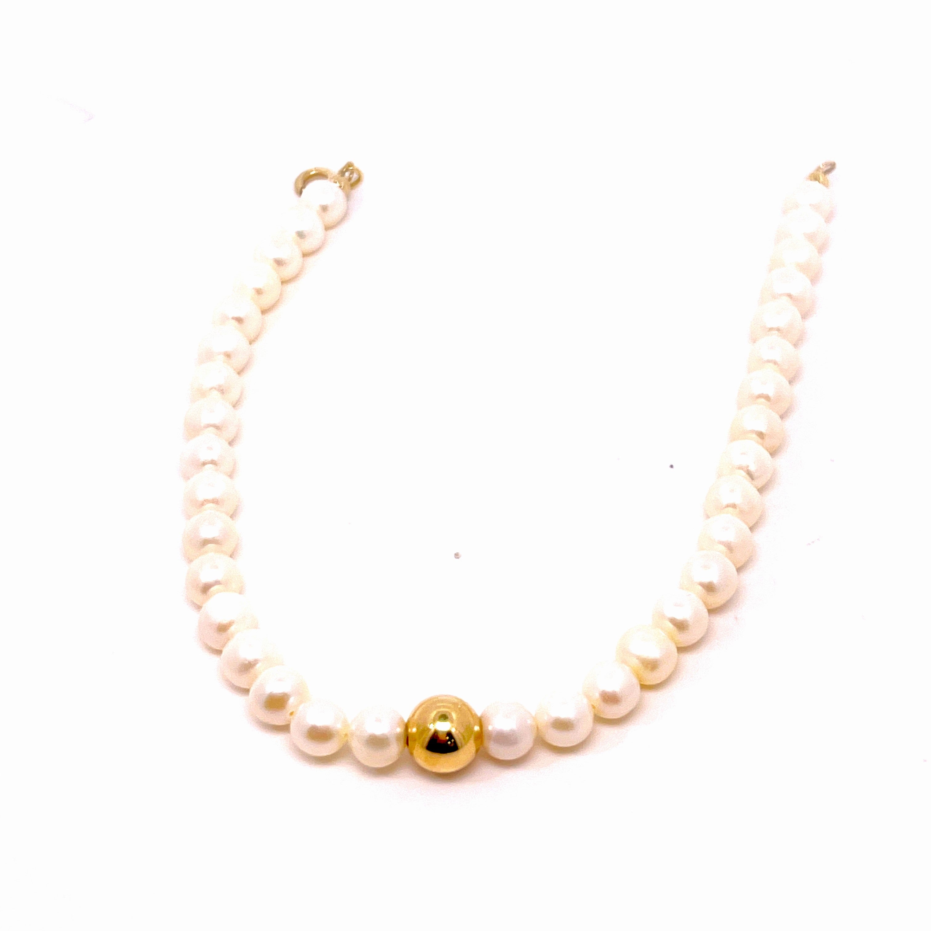 BRACCIALE PERLA CON PALLINA IN ORO GIALLO CENTRALE E CHIUSURA