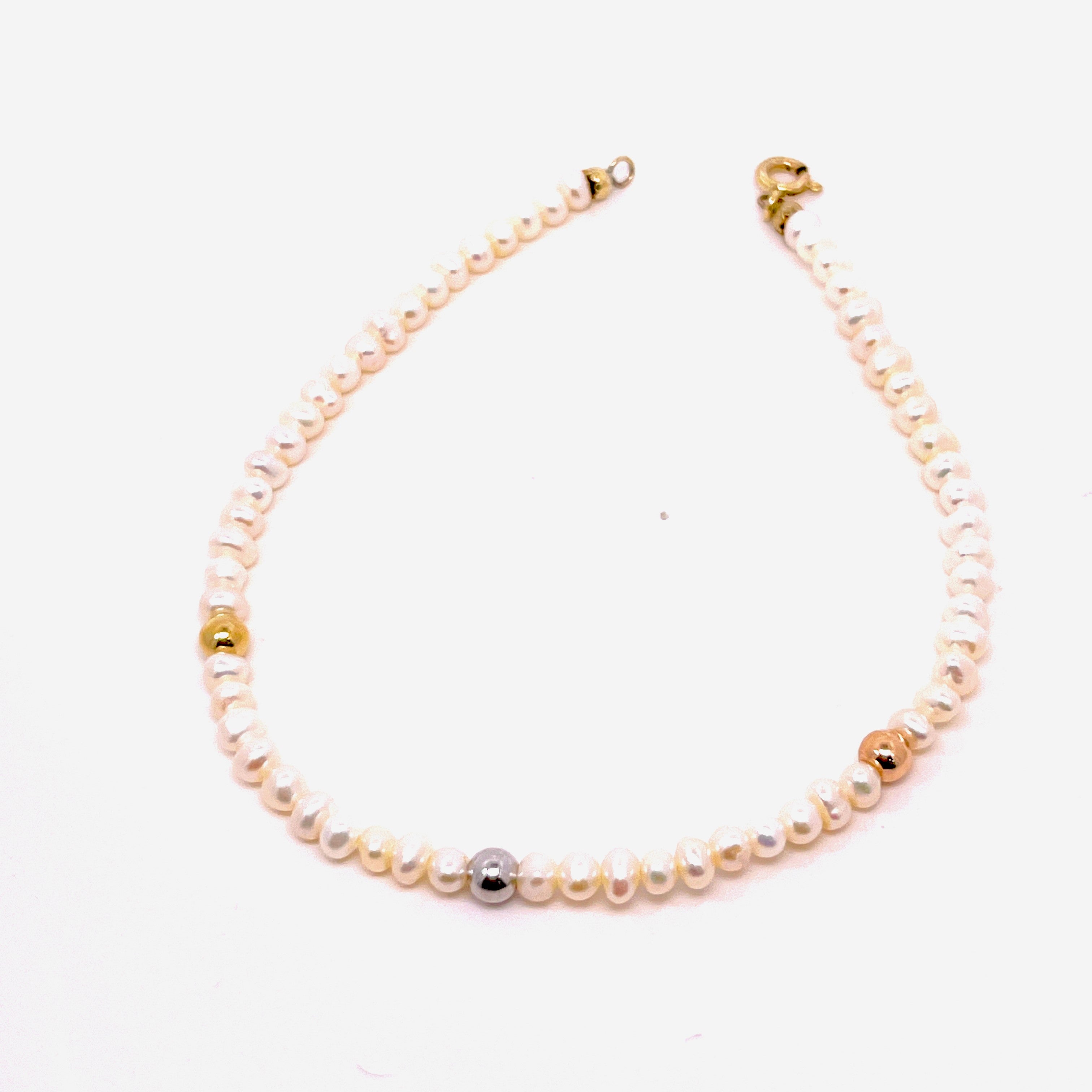 BRACCIALE PERLE E PALLINE IN ORO ROSA,BIANCO E GIALLO