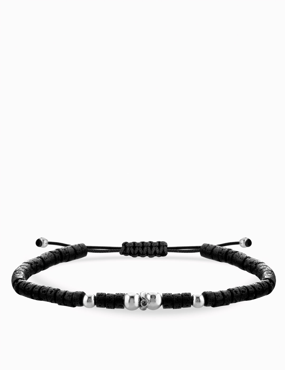 BRACCIALE LACCIO CON EMATITE NERA IN ORO BIANCO CON DIAMANTE NERO CENTRALE