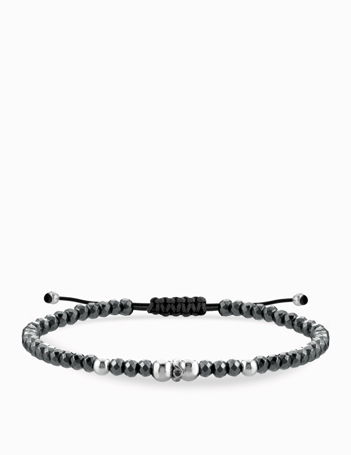BRACCIALE LACCIO CON EMATITE GRIGIA IN ORO BIANCO CON DIAMANTE NERO CENTRAL