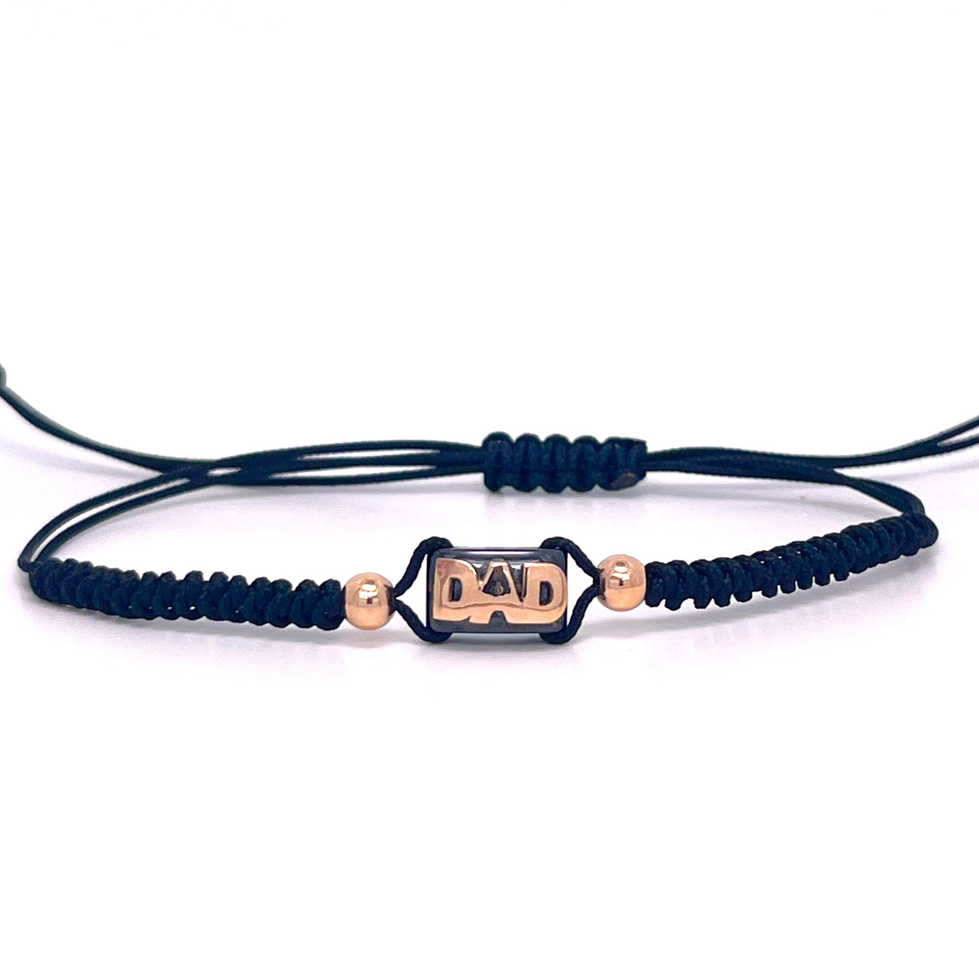 BRACCIALE IN ORO 9KT CON SCRITTA DAD E LACCIO NERO