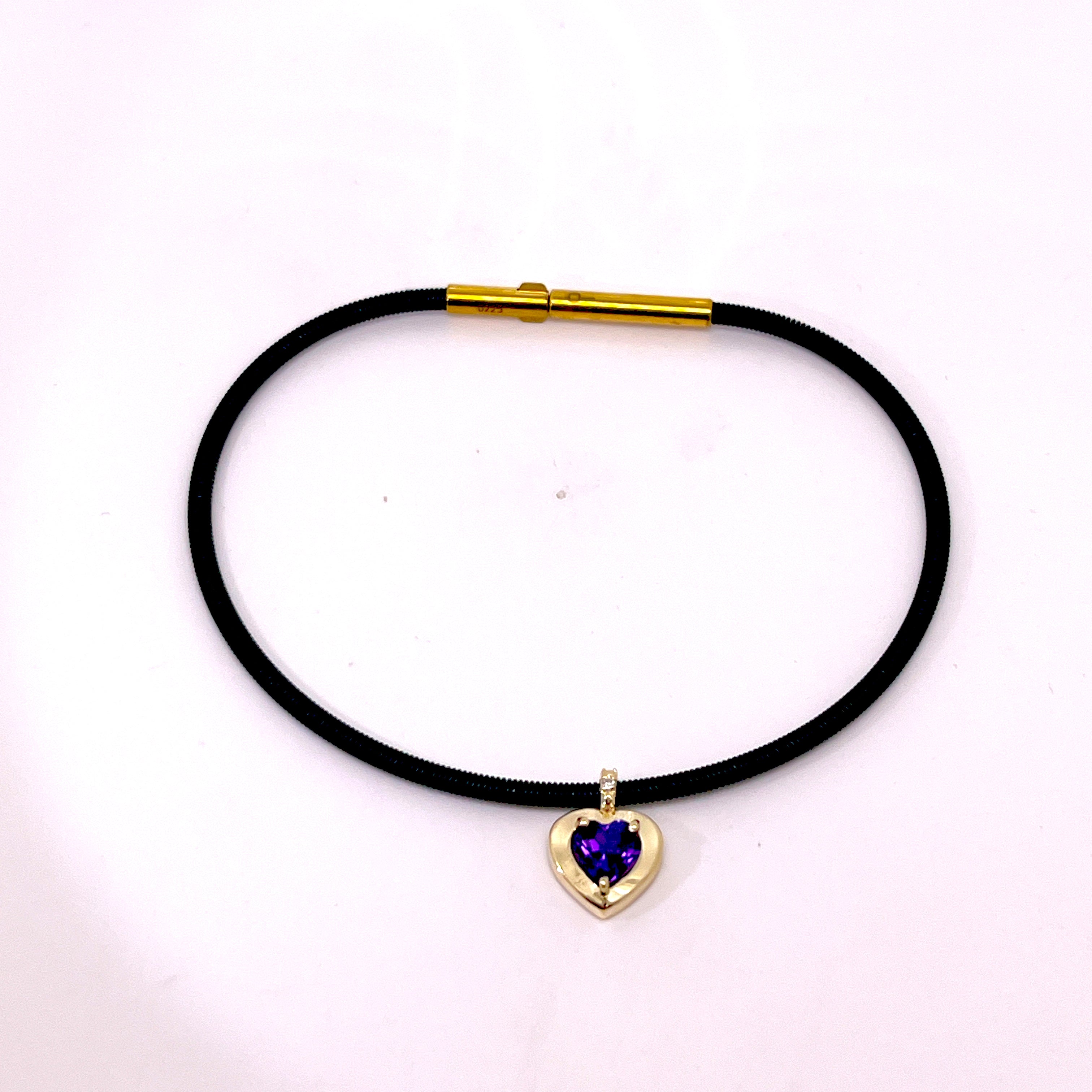 BRACCIALE CON CINTURINO NERO IN ORO ROSA CON DIAMANTI E CUORE DI COLORE