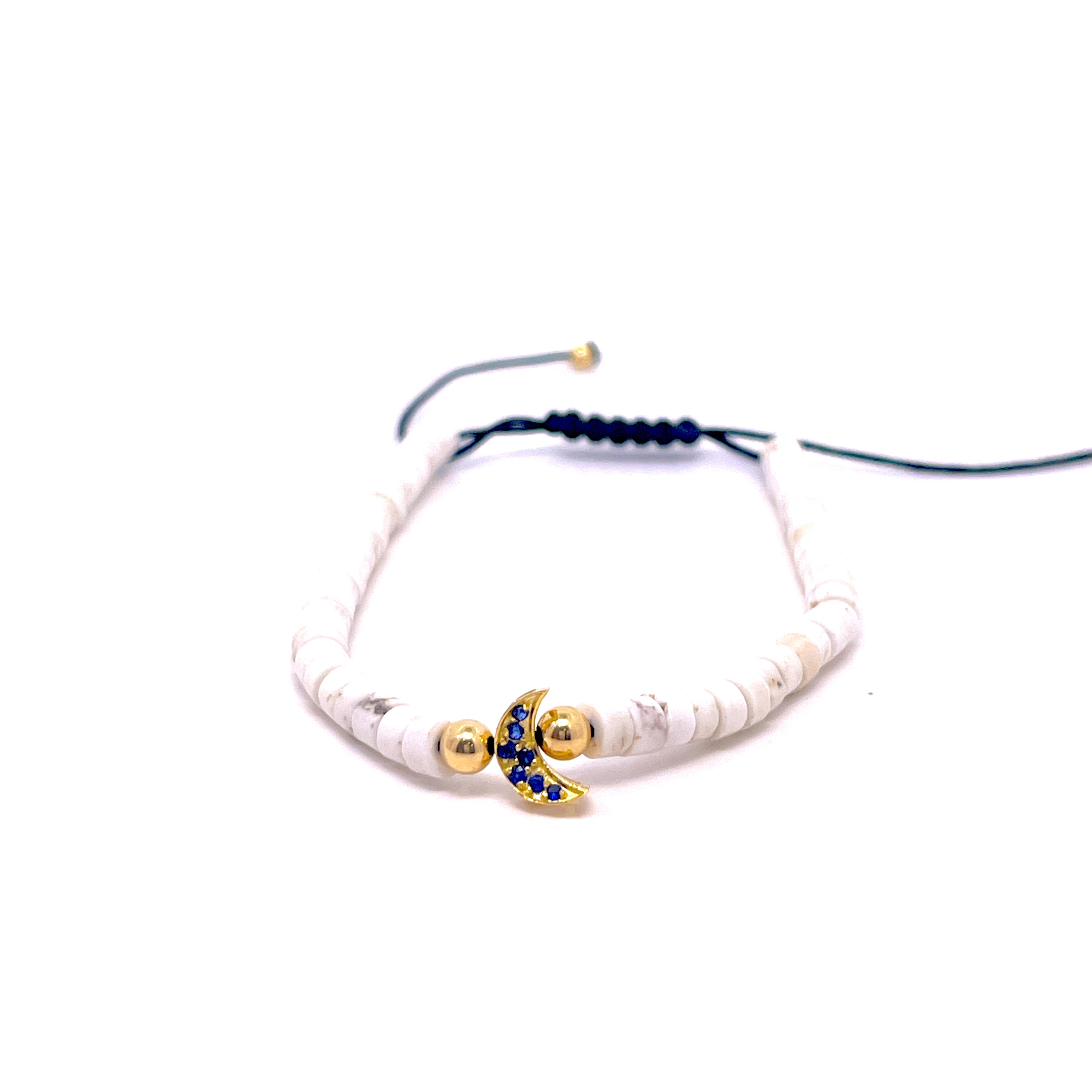 BRACCIALE CON LUNA CENTRALE E ZAFFIRI IN ORO GIALLO ED EMATITE