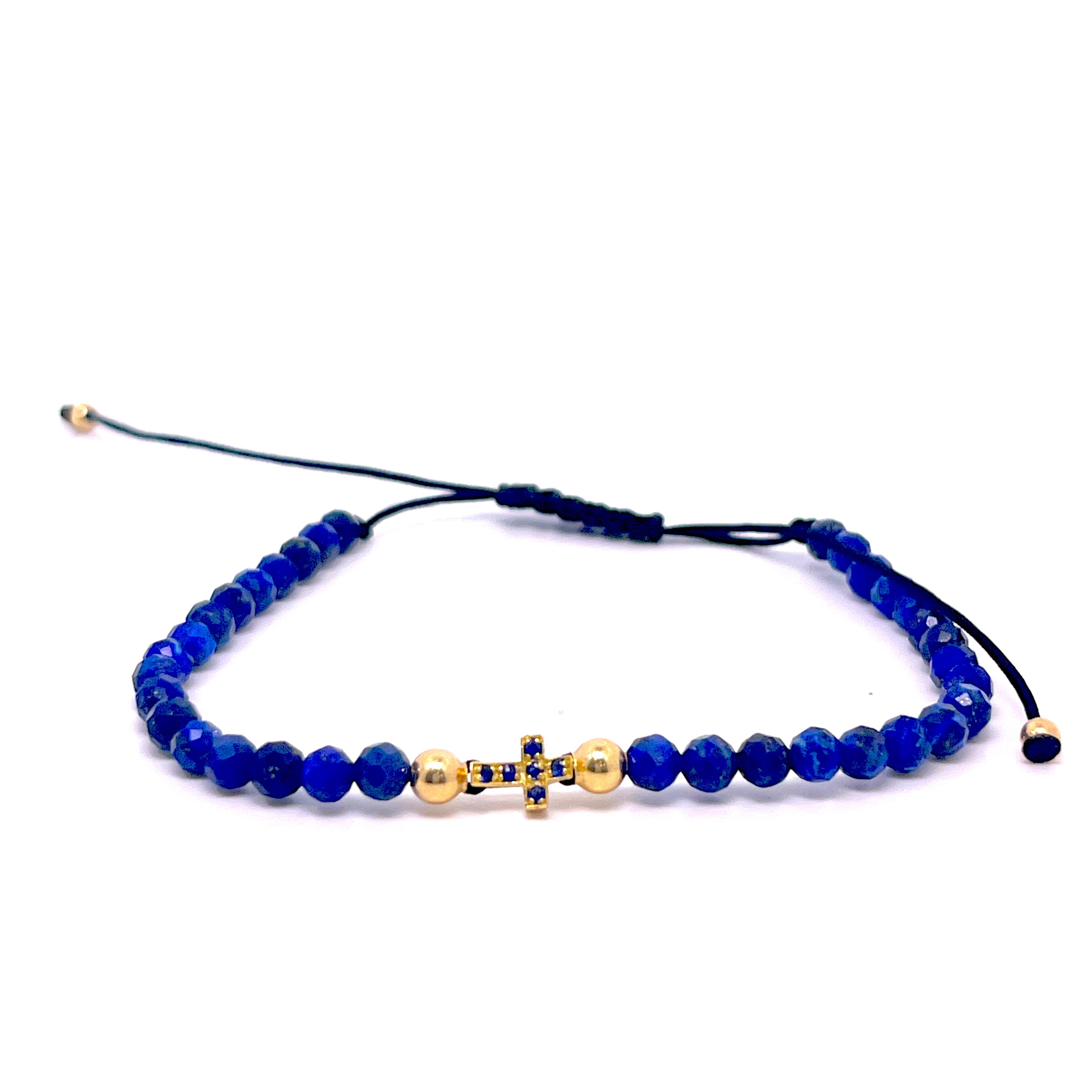 BRACCIALE CON CROCE CENTRALE E ZAFFIRI IN ORO GIALLO E LAPIS