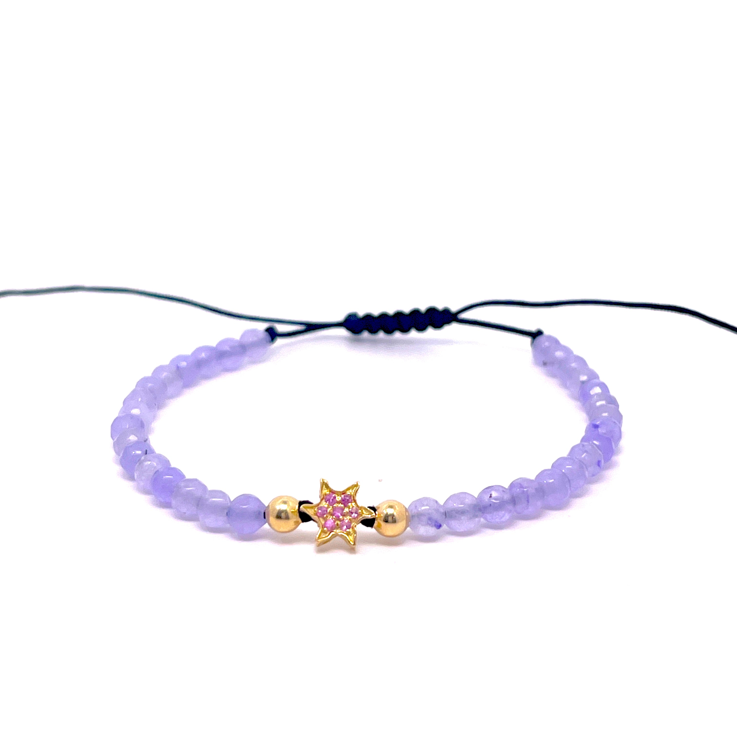 BRACCIALE CON SOLE CENTRALE E ZAFFIRI ROSA IN ORO GIALLO ED EMATITE