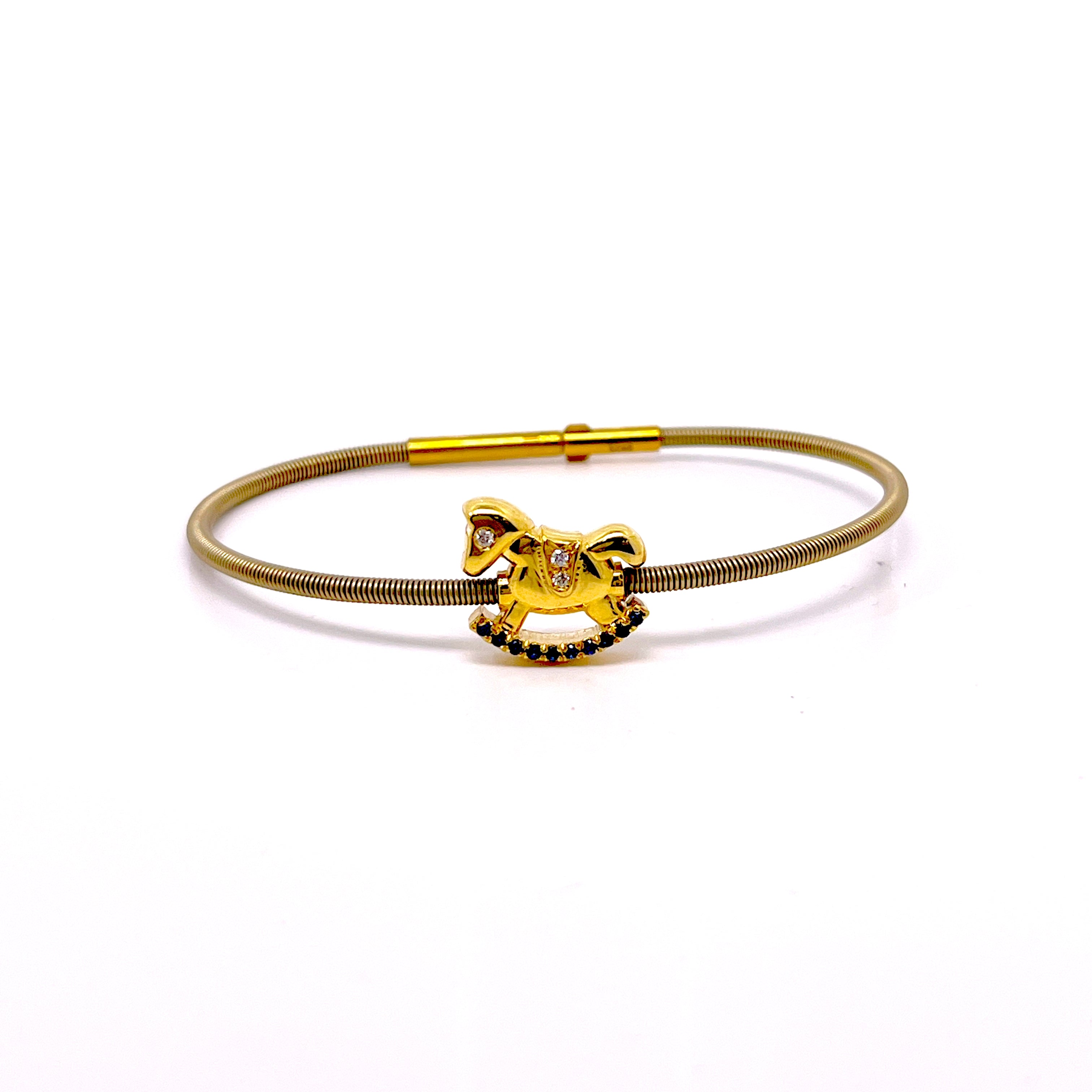 BRACCIALE CAVALLUCCIO A DONDOLO IN ORO GIALLO CON ZAFFIRI  E DIAMANTI 9KT