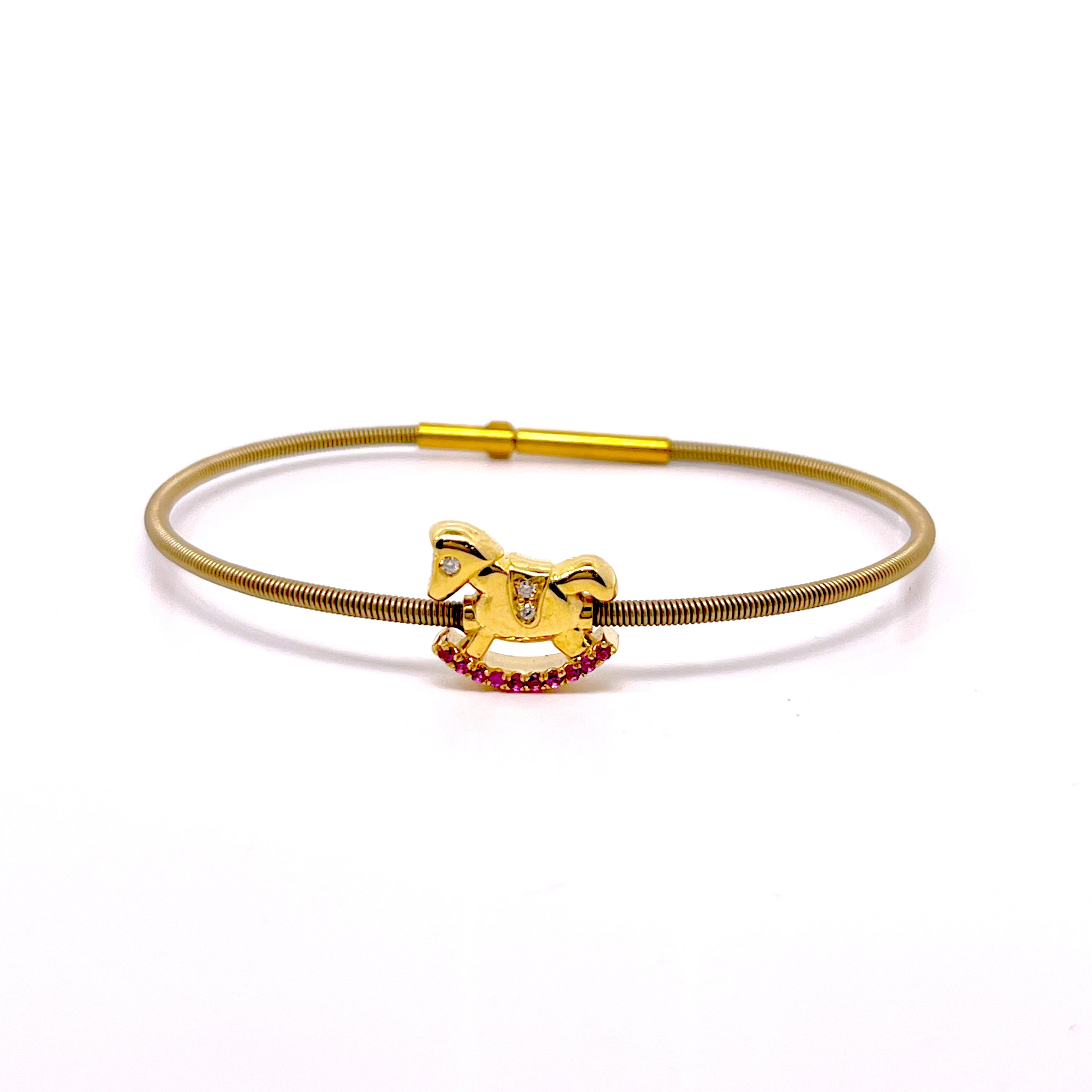 BRACCIALE CAVALLUCCIO A DONDOLO IN ORO GIALLO CON RUBINI  E DIAMANTI 9KT