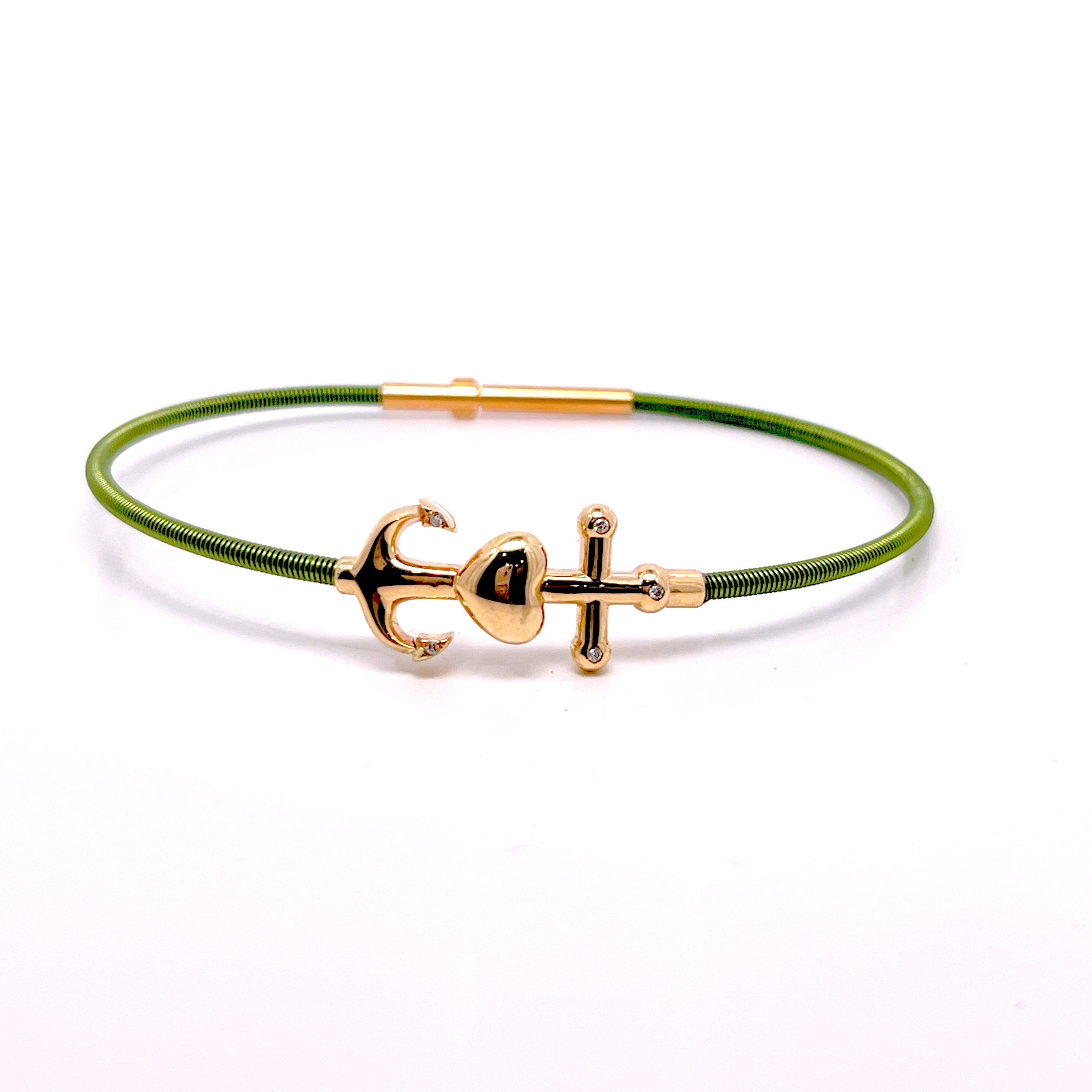 BRACCIALE FEDE,SPERANZA E CARITA' IN ORO ROSA CON DIAMANTI 9KT  VERDE