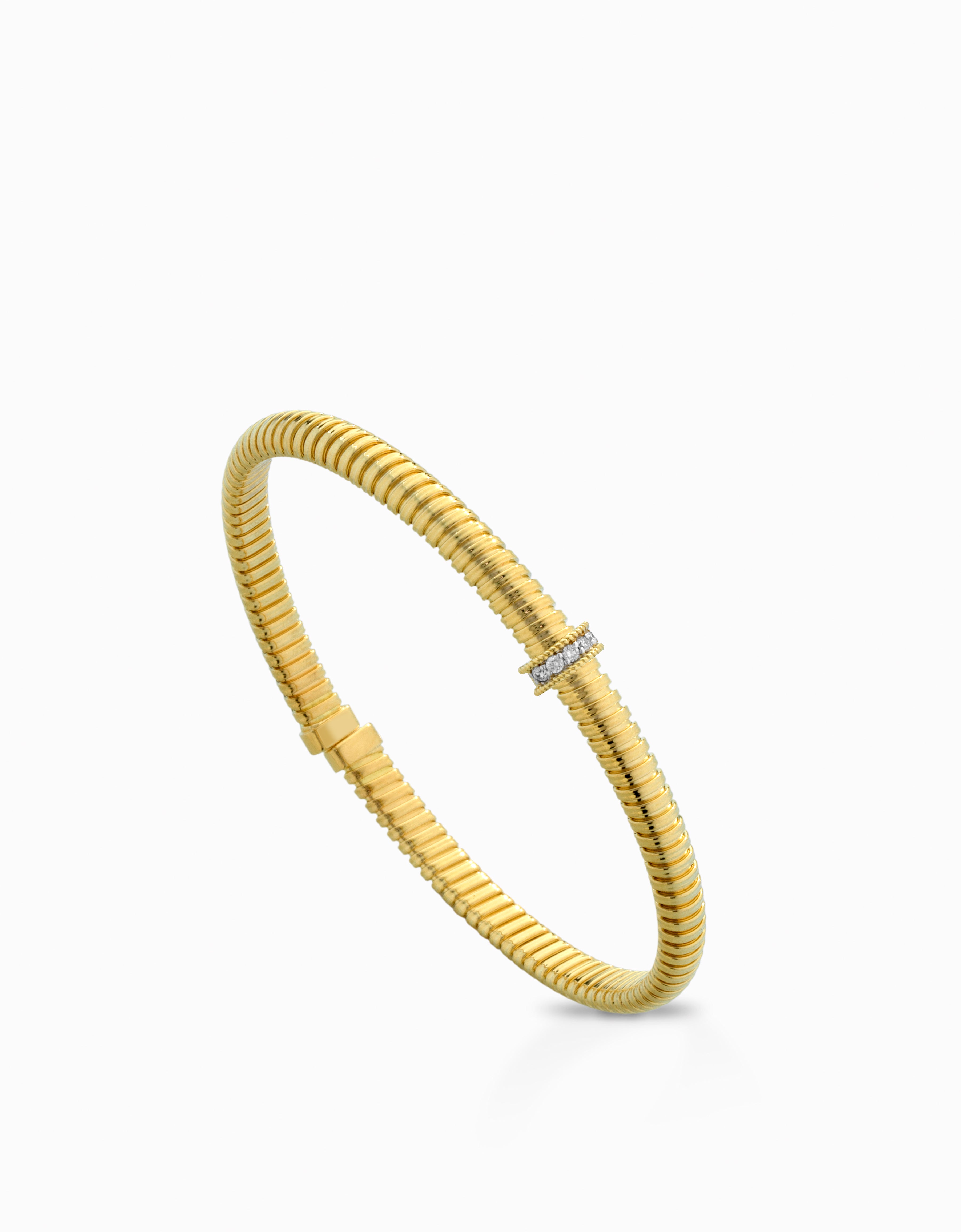 BRACCIALE IN ORO GIALLO 18KT SOTTILE, CON TITANIO E DIAMANTI CENTRALI