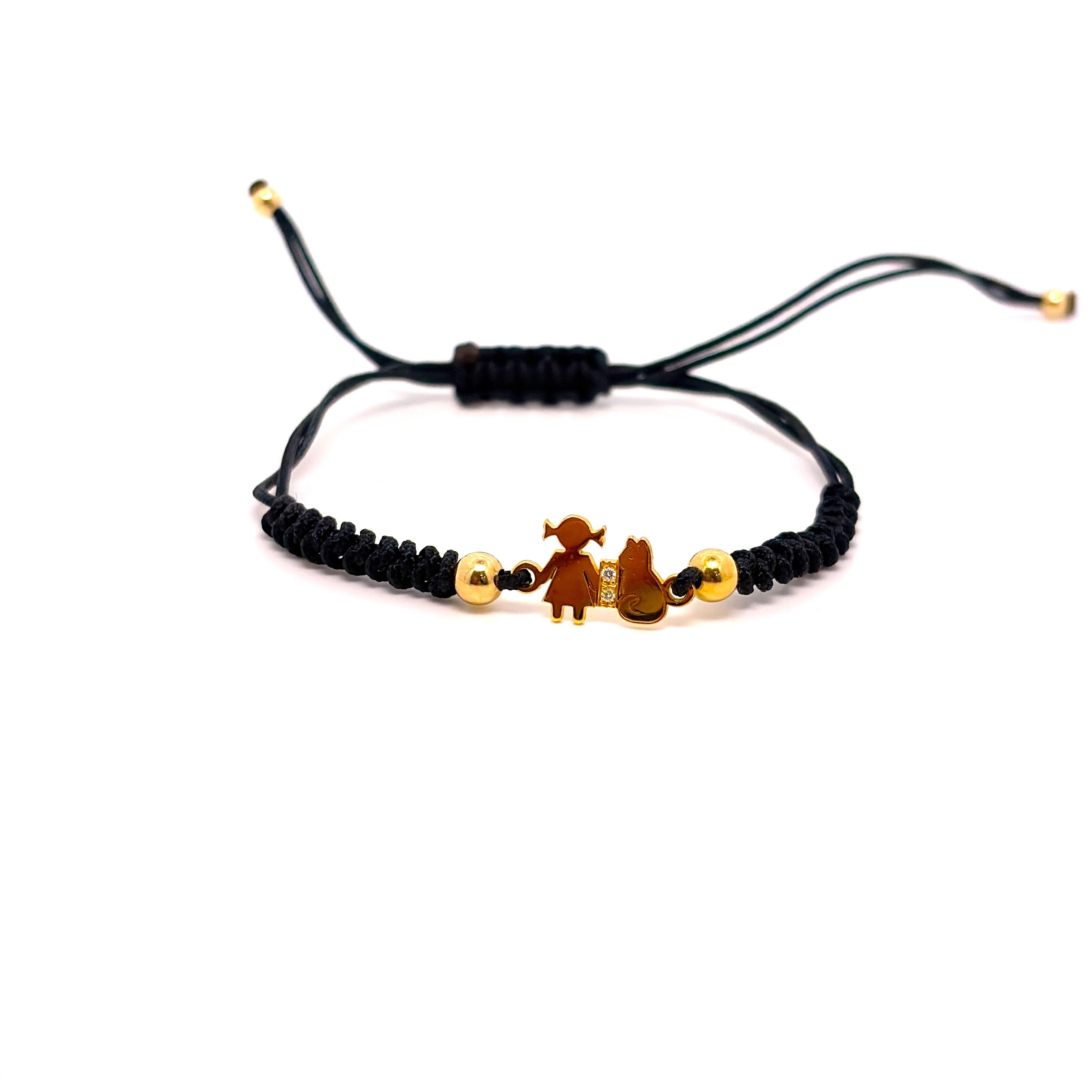 BRACCIALE IN ORO ROSA, 9KT BIMBA E GATTO CON DUE DIAMANTINI