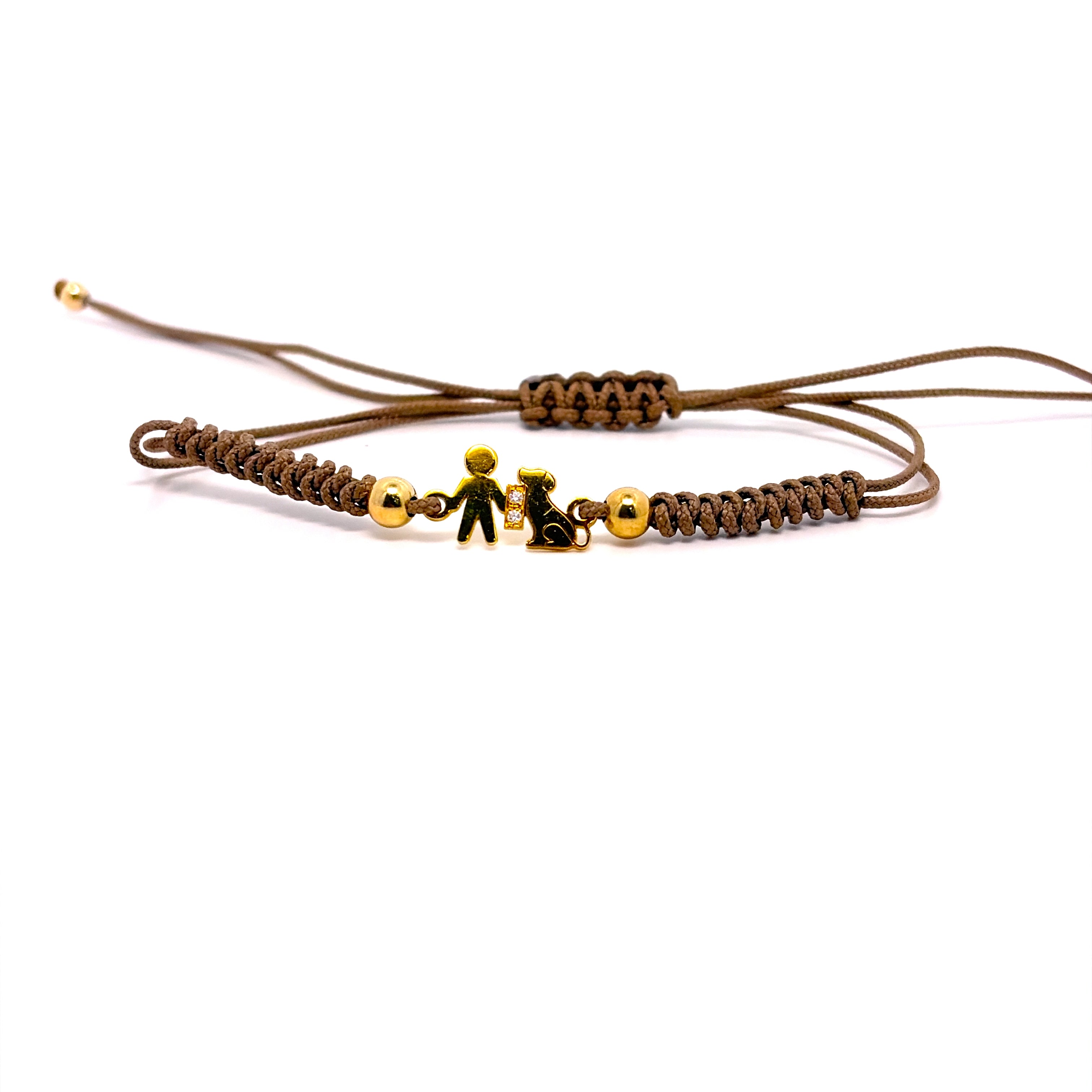 BRACCIALE IN ORO ROSA, 9KT CON BIMBO E CANE, DUE DIAMANTINI