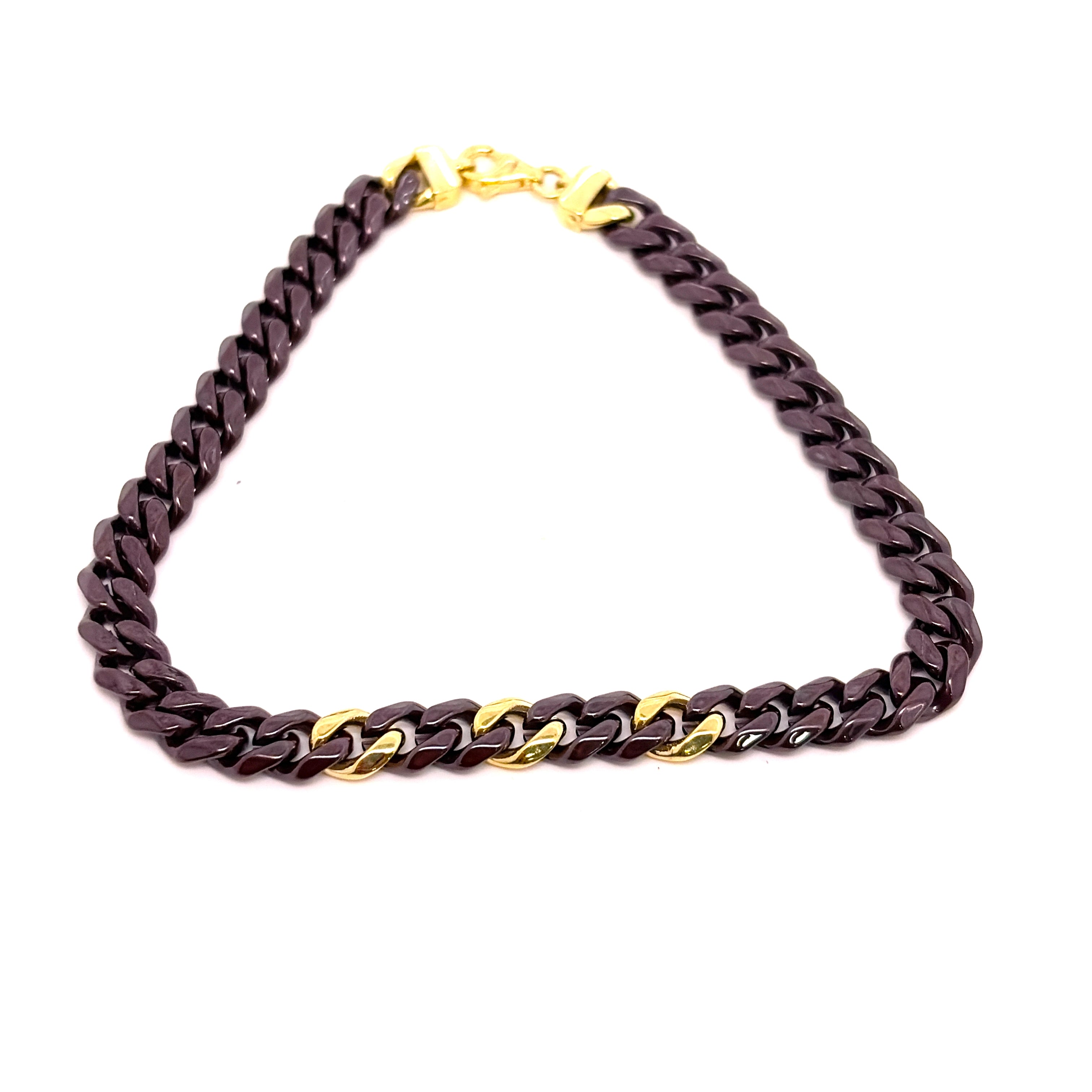 BRACCIALE IN CERAMICA MARRONE CON GRUMETTE CENTRALI E CHIUSURA IN ORO 9KT
