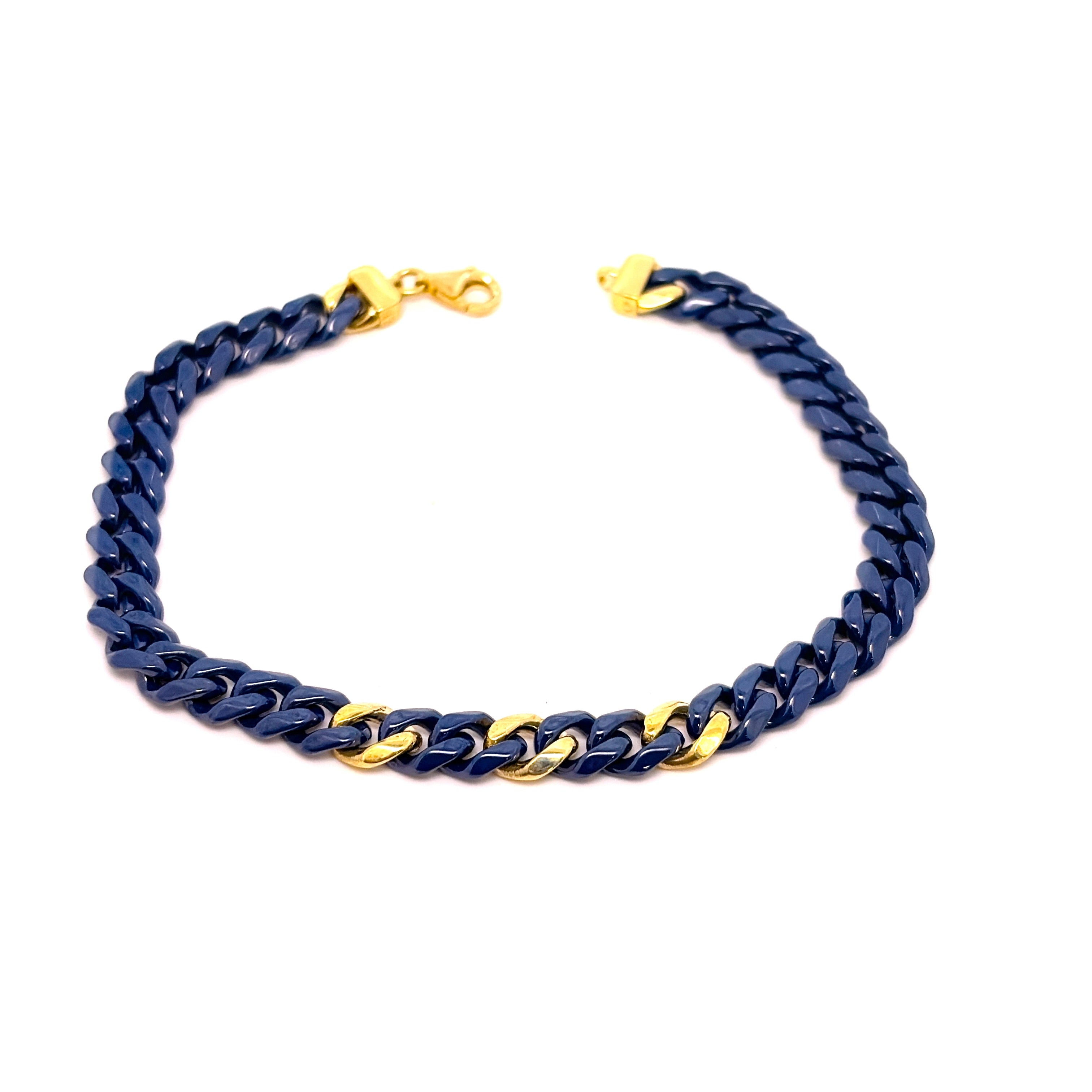 BRACCIALE IN CERAMICA BLU CON GRUMETTE CENTRALI E CHIUSURA IN ORO 9KT