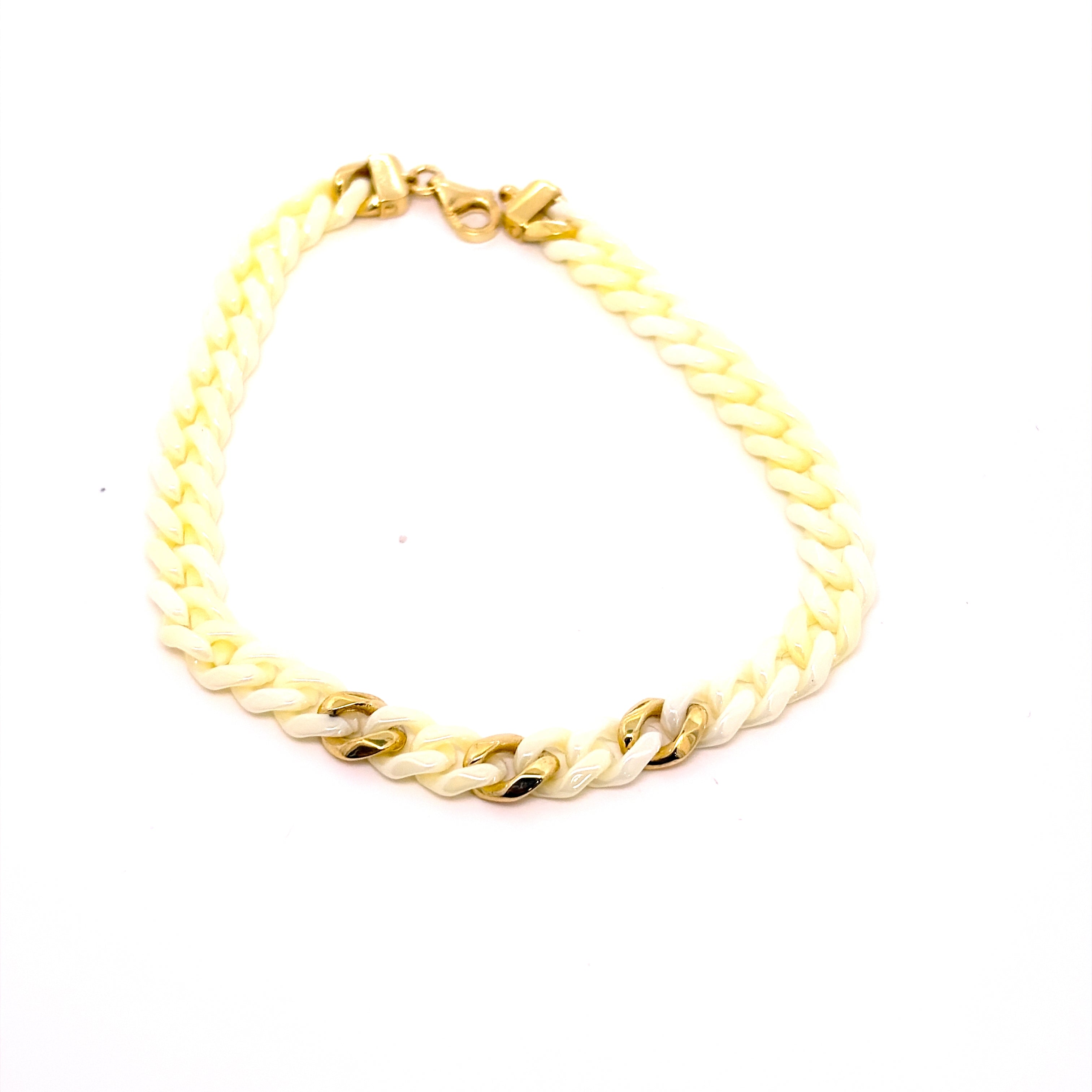 BRACCIALE IN CERAMICA PANNA CON GRUMETTE CENTRALI E CHIUSURA IN ORO 9KT