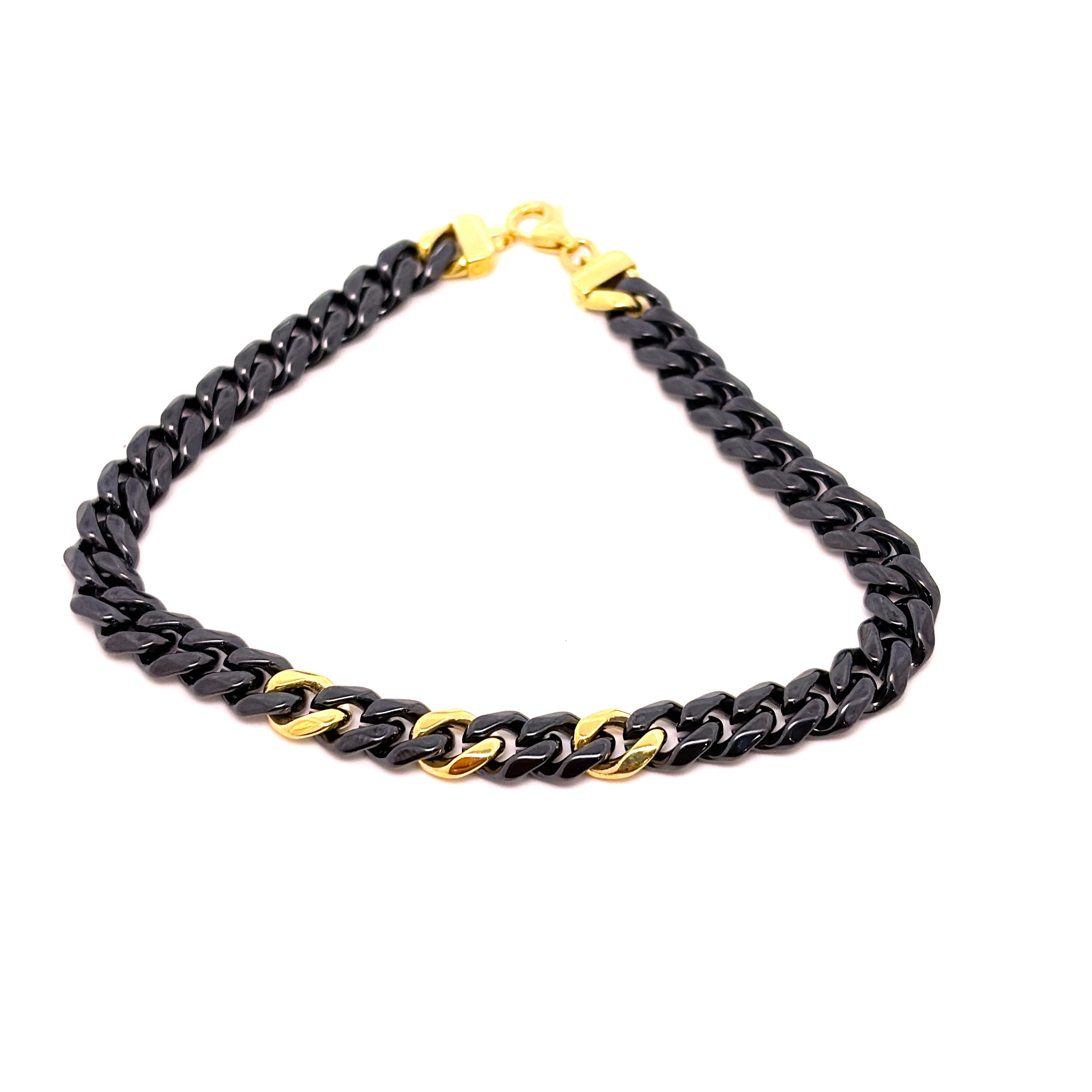 BRACCIALE IN CERAMICA NERA CON GRUMETTE CENTRALI E CHIUSURA IN ORO 9KT