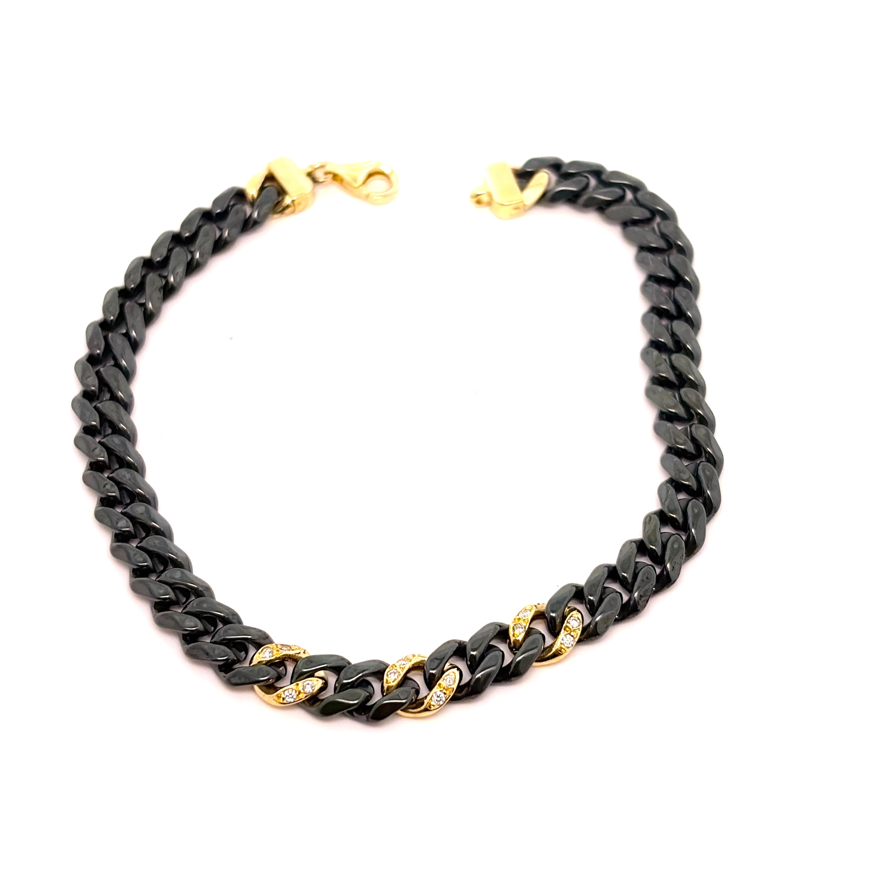 BRACCIALE IN CERAMICA VERDE CON GRUMETTE CENTRALI E CHIUSURA IN ORO 9KT E DIAMANTI