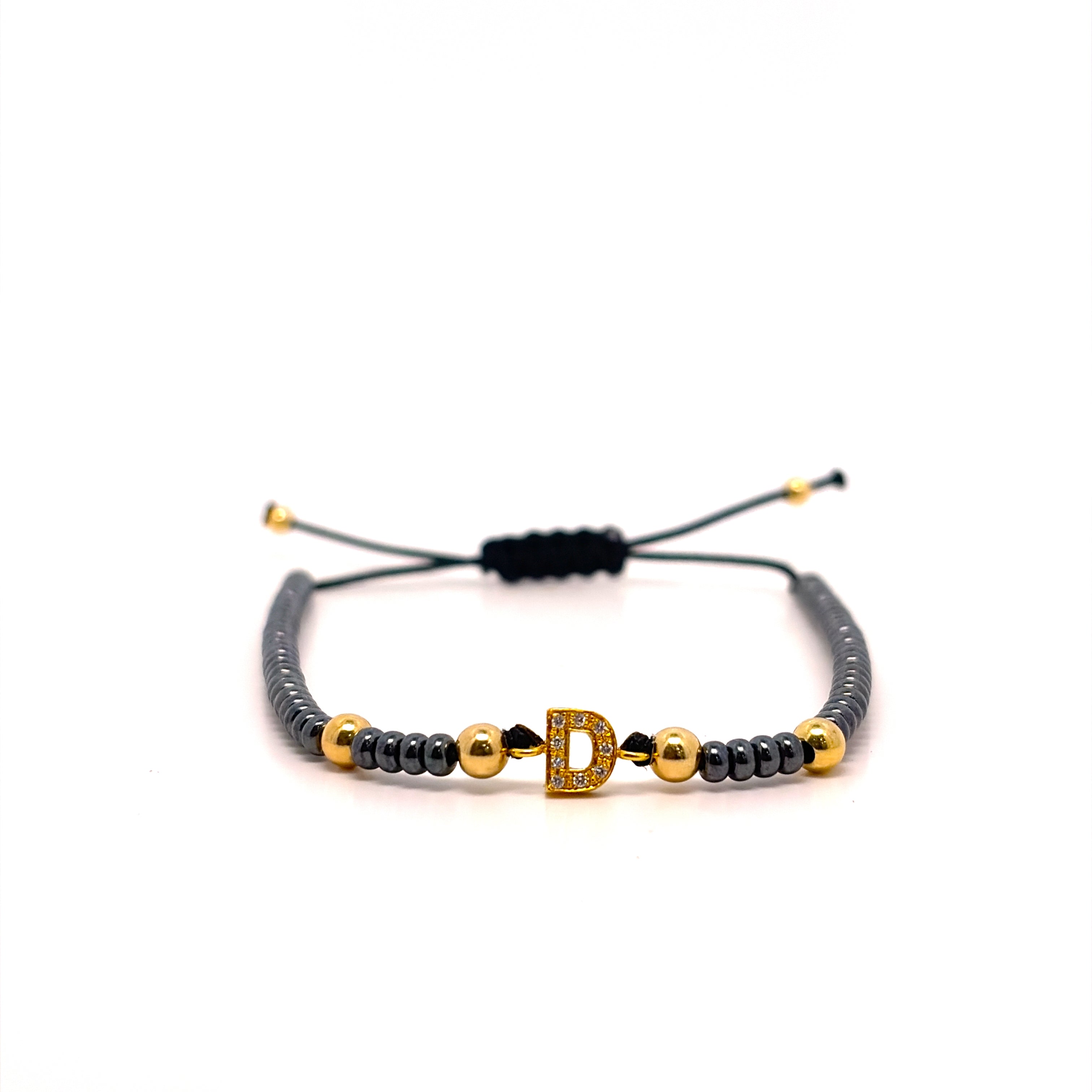 BRACCIALE 9KT, IN ORO ROSA CON LETTERA DI DIAMANTI ED EMATITE