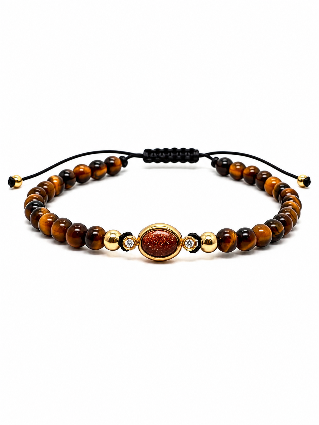BRACCIALE LACCIO E EMATITE IN ORO GIALLO CON CENTRALE MARRONE E DIAMANTINI