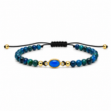 BRACCIALE LACCIO E EMATITE  IN ORO GIALLO CON CENTRALE BLU E DIAMANTINI