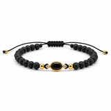 BRACCIALE LACCIO E EMATITE IN ORO GIALLO CON CENTRALE NERO E DIAMANTINI