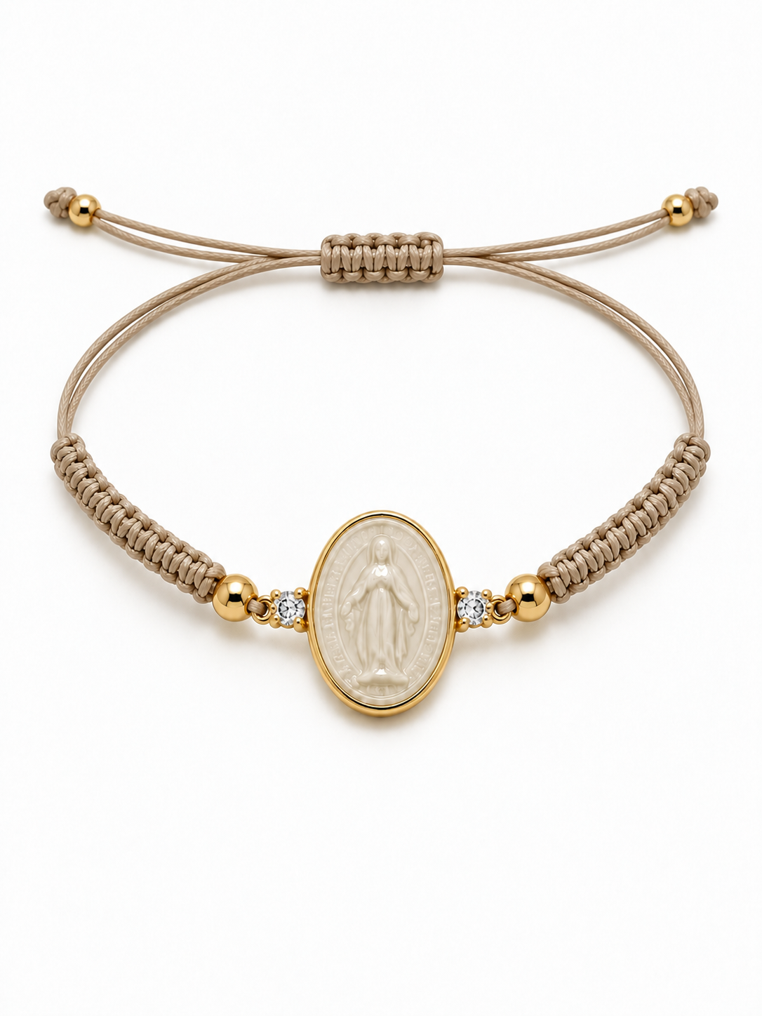 BRACCIALE IN ORO 9KT, ORO GIALLO CON MADONNINA IN CERAMICA E DIAMANTI