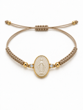 BRACCIALE IN ORO 9KT, ORO GIALLO CON MADONNINA IN CERAMICA E DIAMANTI