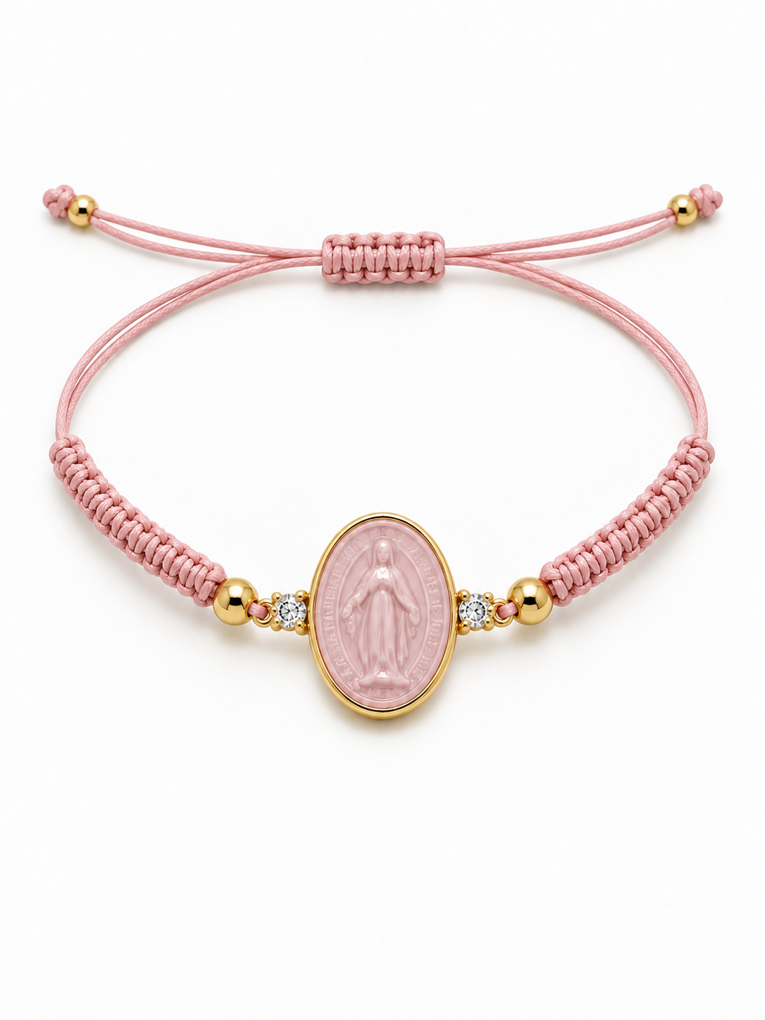 BRACCIALE IN ORO 9KT, ORO GIALLO CON MADONNINA IN CERAMICA E DIAMANTI
