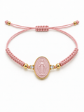 BRACCIALE IN ORO 9KT, ORO GIALLO CON MADONNINA IN CERAMICA E DIAMANTI
