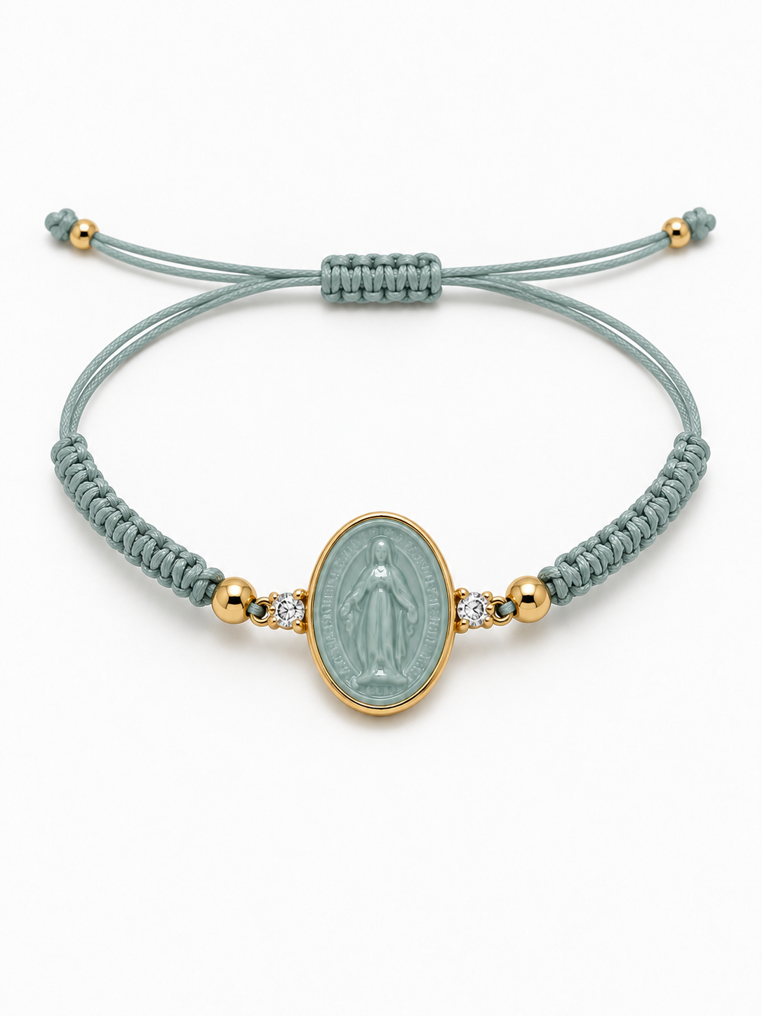BRACCIALE IN ORO 9KT, ORO GIALLO CON MADONNINA IN CERAMICA E DIAMANTI