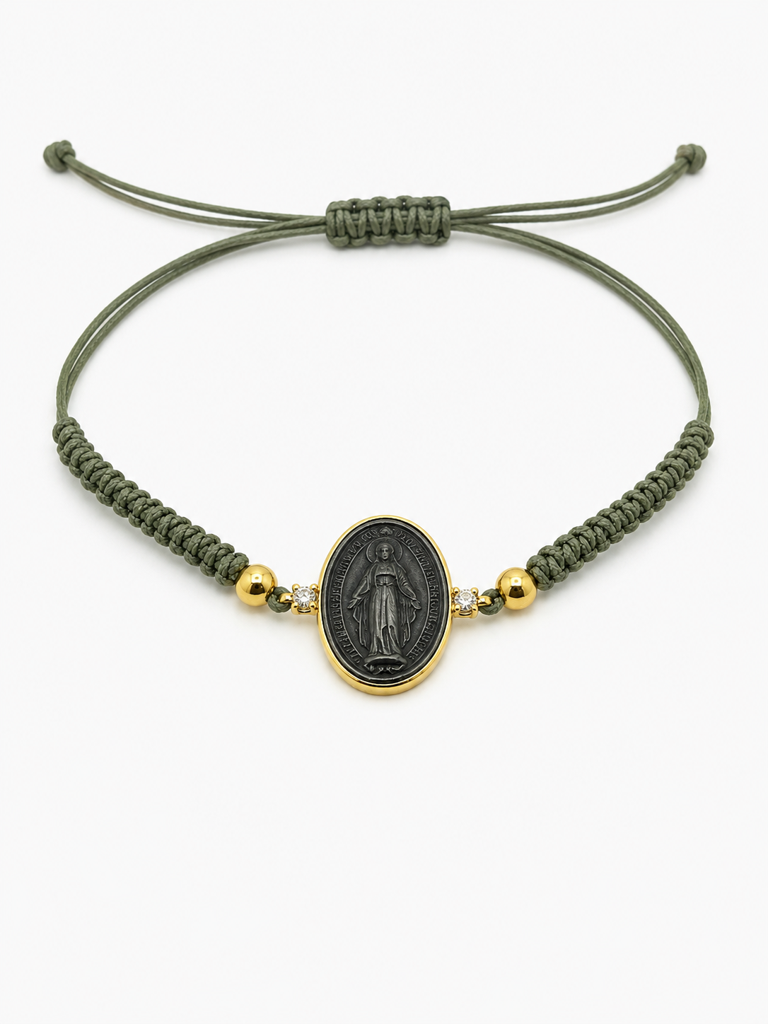 BRACCIALE IN  ORO 9KT, ORO GIALLO CON MADONNINA IN CERAMICA E DIAMANTI