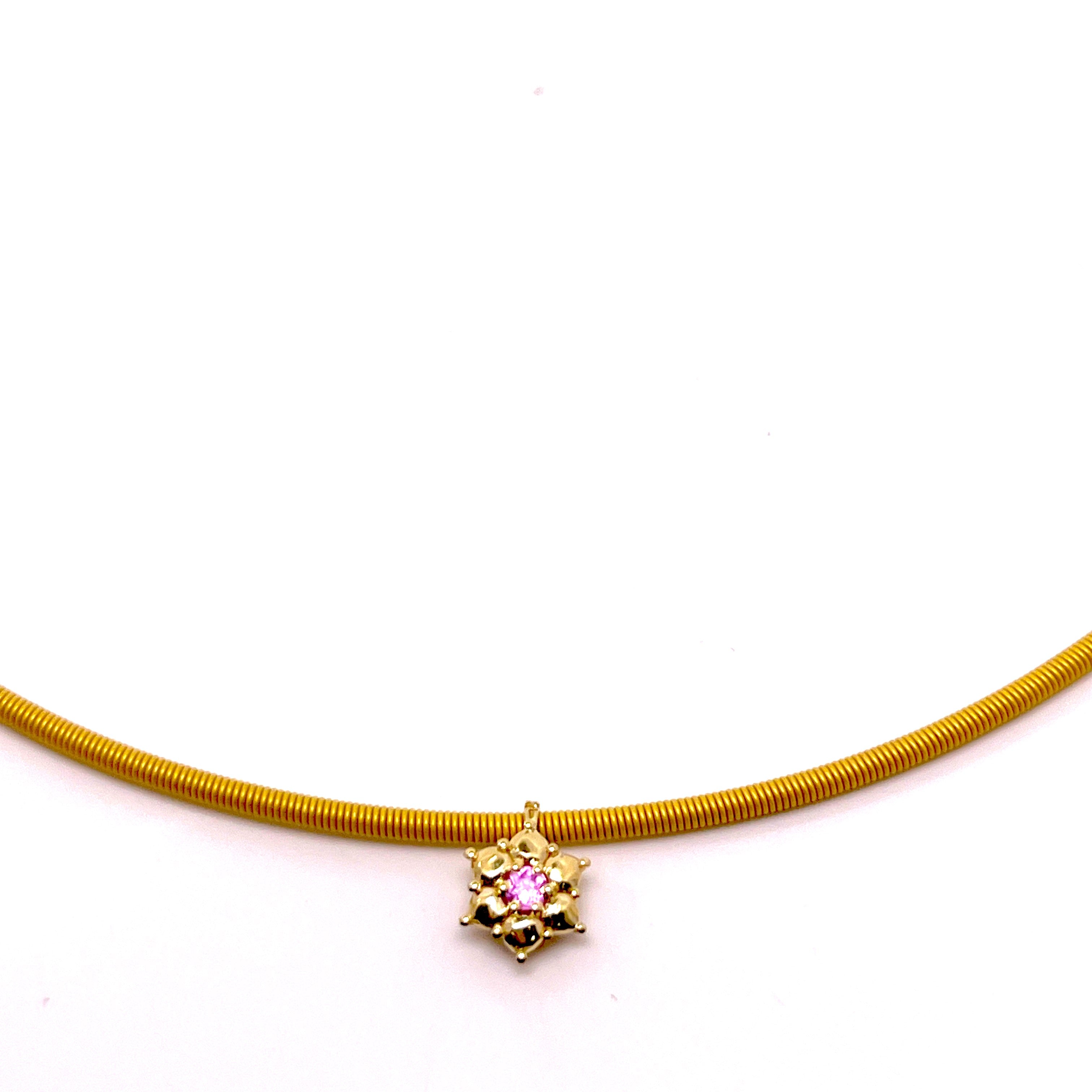 COLLANA  CON CINTURINO IN ORO ROSA CON FIORE CENTRALE DI COLORE E DIAMANTI