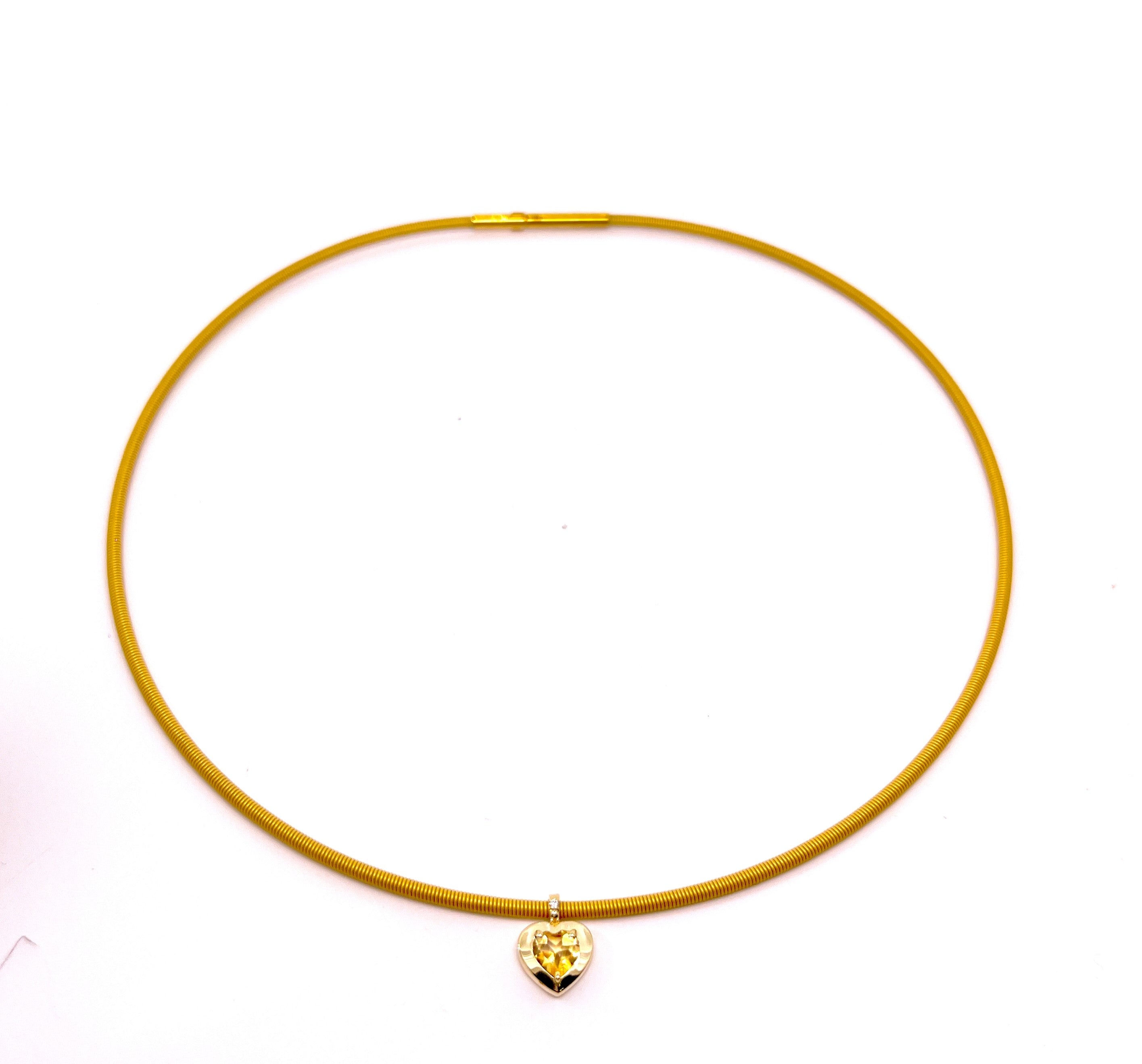 COLLANA CON CINTRUINO IN ORO ROSA CON CUORE CENTRALE DI COLORE E DIAMANTI